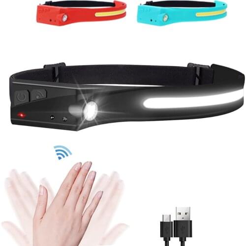 Rechargeable COB Headlight LED Sensor Light For Camping Hiking Night Running Fishing Hunting IPX6 Waterproof Powerful Headlamp