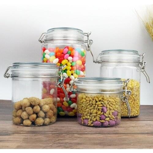 VFGTERTE 1PC 150ml/250ml/400ml/800ml/1250ml/1550ml Plastic Food Storage Jar with Airtight Seal Cover Lid Home Kitchen Organizer
