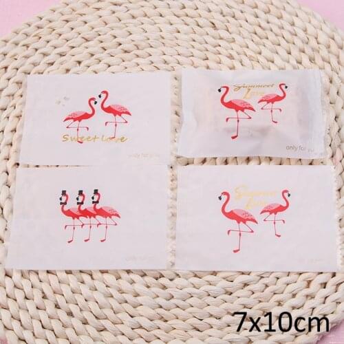 100Pcs Scrub Sealing Bags Plastic Cookie Bag Small Gift Creative Flamingo Candy Nougat Package Biscuits Baking Accessories