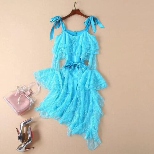 2021 Spring Summer Dress Knee Length Long Sleeve Empire Spaghetti Strap Mesh Fashion Dress Sexy