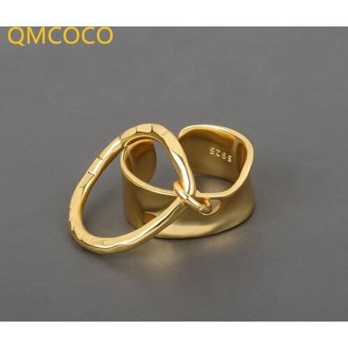 QMCOCO 925 Silver Ring For Man Women Double Round Lines Vintage Wedding Trendy Jewelry Open Adjustable Ring 2021 Trendy Gifts