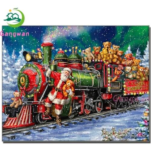 Christmas train cartoon bear toy painting diamond Santa Claus home decoration 5d Diy square rhinestone embroidery Christmas gift