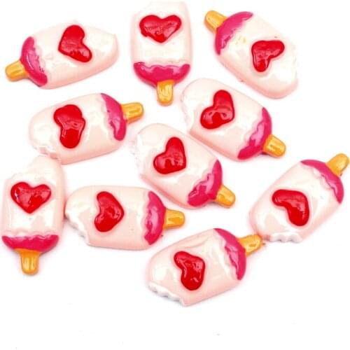 20Pcs Pink Heart Popsicle Resin Decoration Crafts Kawaii Bead Flatback Cabochon Scrapbook DIY Accessories Buttons