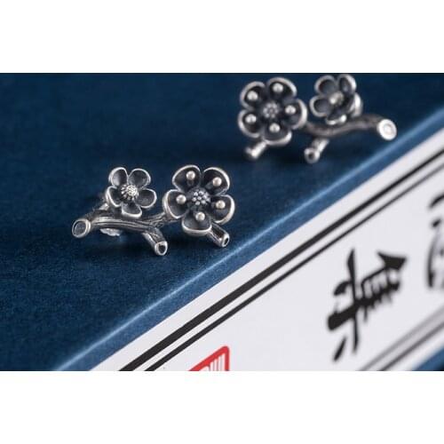 925 Sterling Silver Retro Design Plum Blossom Earrings For Women Unusual Branch Earrings Flower Jewelry 2021 Trend