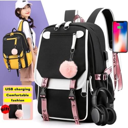 Girls School Backpacks Anti Theft USB Charge Backpack Waterproof Shoulders School Bags Teenage CanvasTravel Bag