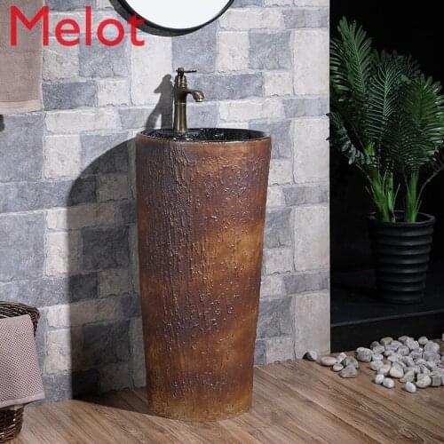 Ceramic column basin integrated floor type outdoor wash basin courtyard balcony vertical wash basin antique outdoor pool