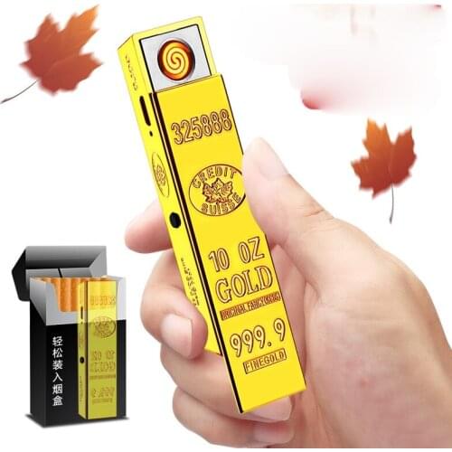 Gold Bar Lighter Usb Fast Charging Cigarette Lighter LED Projection Smoking Accessories for Weed Smoke Accesoires Men Gadgets