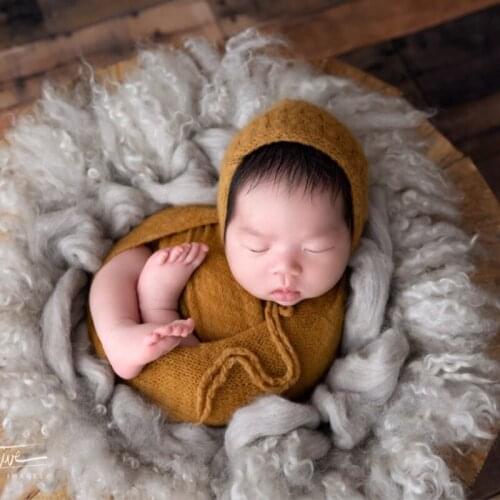 Knit Sweater Wrap Hat Set Newborn Jersey Stretch Wrap Photography Props Baby Swaddle Blanket Layer Photo Props