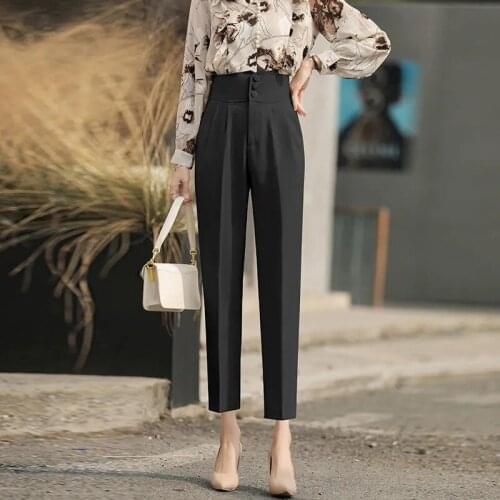New Summer Women Harem Pants Drape High Waist Womens Suit Trousers Spring Autumn Ankle-Length Pants Loose Straight Suit Pants