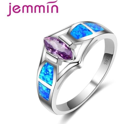New Special Design Geometric Band 925 Sterling Silver Jewelry Fashion Colorful Stone Opal Ring for Women