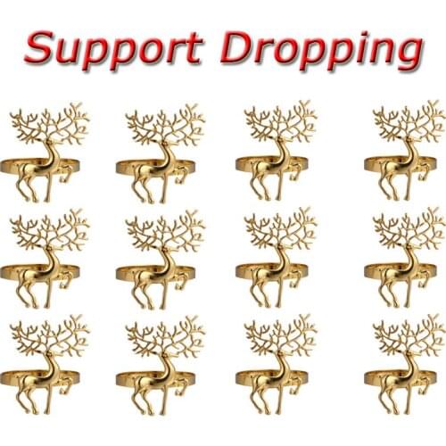 12 Pcs Alloy Deer Napkin Holders Flower Napkin Ring Christmas Buckles Wedding Even West Dinner Towel Napkin Rings Party Decor