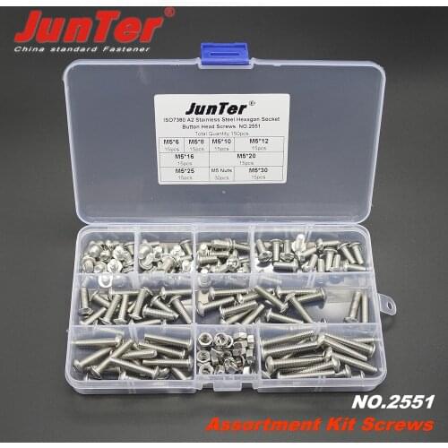 150pcs M5 (5mm) A2 Stainless Steel ISO7380 Button Head Allen Bolts Hexagon Socket Screws With Nuts Assortment Kit NO.2551