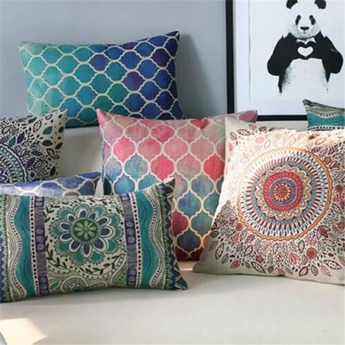 2019 Indian Geometric Cushion Cover Stripe Pattern Linen 45x45cm Geometric Line Square Home Decorative Throw Pillows Case Covers