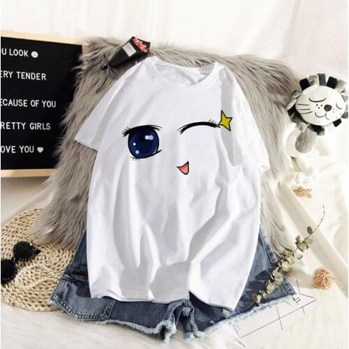 2021 Summer Women Shirts Fashion Harajuku Tee Face Sexy Eyebrows Lip Printing Cotton Tops Ladies O-neck T-Shirt Streetwear