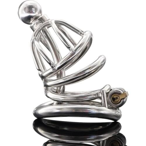 4 Type Stop Masturbator Cock Cage Chasitity Belt Penis Ring With Metal Urethral Sound Device Lockable BDSM Male Chastity Device