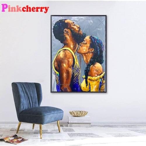 5d photo Round Diamond Painting Abstract art, african black woman man, kiss, love Full Drill Square Mosaic Home Decor Handmade
