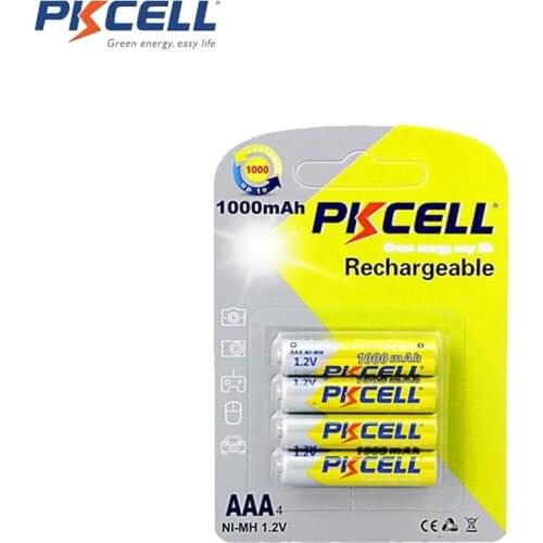 4Pcs PKCELL aaa 1000mah NIMH 1.2v Rechargeable Battery AAA nimh 1.2V Batteries 1000times cycles For Remote Control Toys Camera
