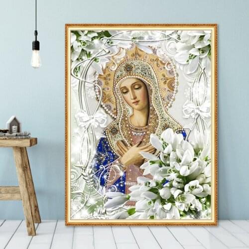 Diy 5D Diamond Painting Virgin Lily Cross Stitch Kit Full Drill Embroidery Mosaic Art Rhinestones Religious Icon Home Decor