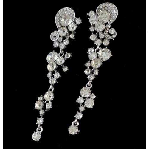 Large Pageant Womens Bohemian Austrian Crystal Flower Wedding Bridal Chandelier Full Rhinestone Bling Dangle Earrings Fringe