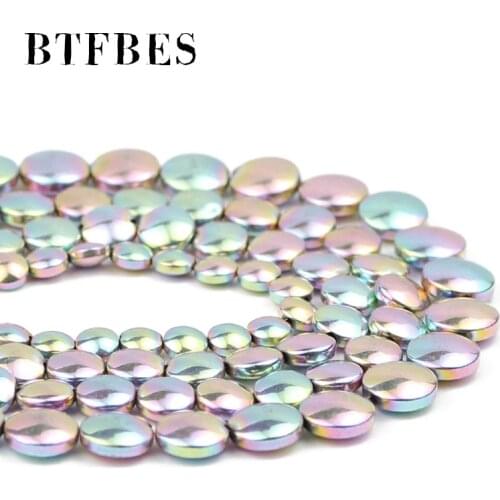 BTFBES 6~10mm Light Purple Flat Round Coin Hematite Natural Stone Loose Spacer Beads For Jewelry Making DIY Necklace Findings