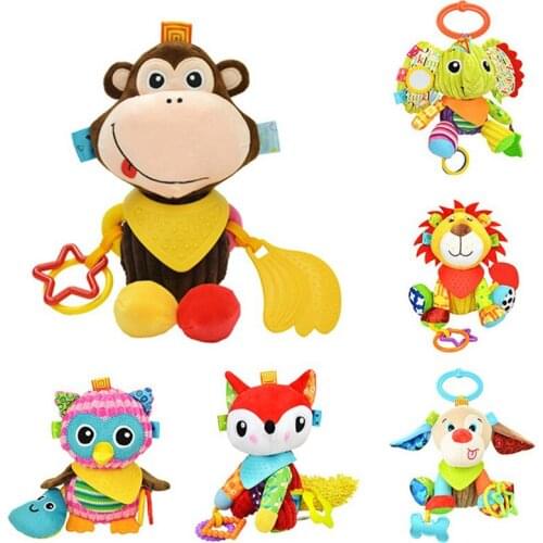 6 Styles Baby Toys Rattles Doll Plush Baby Rattles Toys Animal Hand Bells Newbron Animal monkey/lion/Owl
