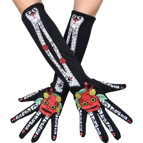 Halloween Spoof Ghost Head Mid-length Gloves Grimace Bones Cosplay Masquerade Performance Stage Show Part Personality Gloves