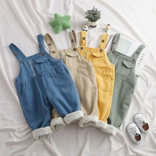 Toddler Baby Overalls Autumn Winter New Solid Thicken Plus Velvet Jumpsuits For Girls Boys Kids Childrens Casual Warm Overalls
