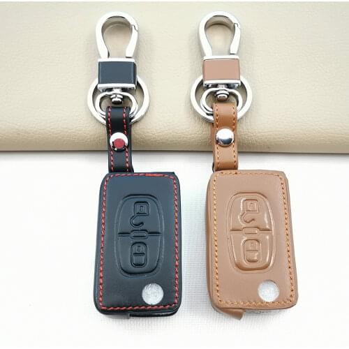 Genuine Leather Key Chain Ring Cover Case Holder For Peugeot RCZ 206 207 306 307 308 407 408 For Citroen C2 C3 C4 C5 C-quatre