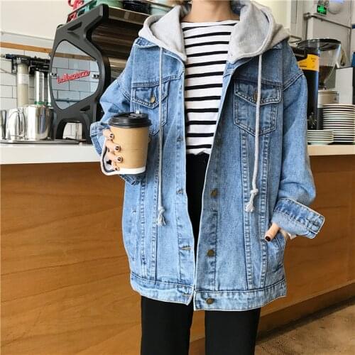 2020 New Womens Oversized Loose Boyfriend Denim Jacket Hooded Jean Jacket Women Autumn Outerwear basic Baggy Female Coat NZY95
