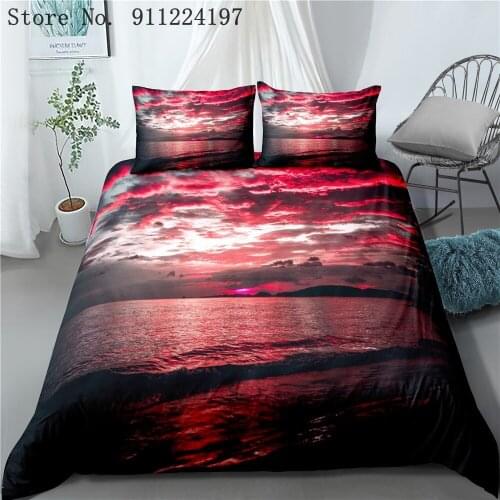 Hot Seller 3D Beautiful Sky Printed Three -piece Suit Landscape Bedding Sets Home Decor Blue Ocean Duvet Cover Single Double