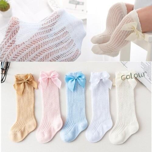 Cute Bowknot Baby Socks Cotton Bows Baby Girls Knee Socks Spring Summer Mesh Kids Infant Toddler Knee High Socks 0-2Y