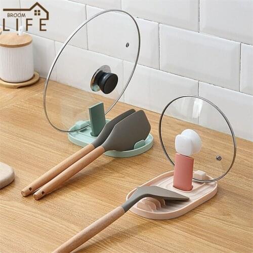 Multifunctional Pot Lid Holder Plastic Spoon Fork Storage Tray Kitchen Organizer Knife Stand Rack Spatula Container Accessories