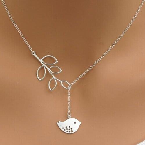 Trendy Cute Leaf Bird Necklace Woman Charm Clavicle Chains Necklaces for Women, Cheap Tree Collar Maxi Neckless Jewelry