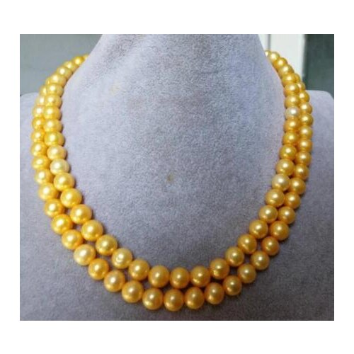 Fashion jewelry Free Shipping 7-8 mm round natural south sea gold pearl necklace 14 k gold