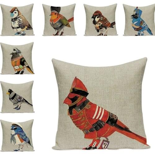 Military Uniform Bird Printed Pillow Cover Home Decor Chair Sofa Pillow Cases Handmade Square Pillow Cushion Cotton Linen Textil