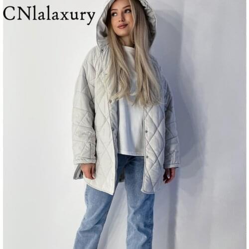 CNlalaxury 2021 New Women Oversize Hooded Parkas Coats Hoodies Cotton coat Jacket Solid Female Overcoats Loose Vintage Outerwear