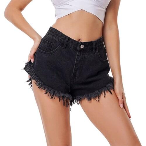 Summer New Denim Shorts Female 2021 Raw Edge Washed Ladies Denim Shorts Female Plus Size Shorts Loose Shorts Black