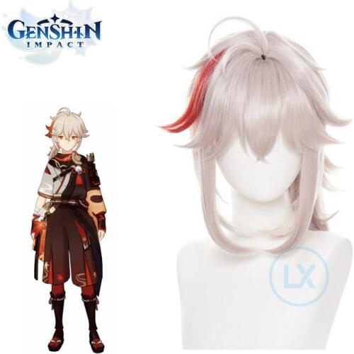 Anime Game Genshin Impact Kazuha Cosplay Wig Kaedehara Kazuha Wig Beige Synthetic Hair Heat Resistant Halloween