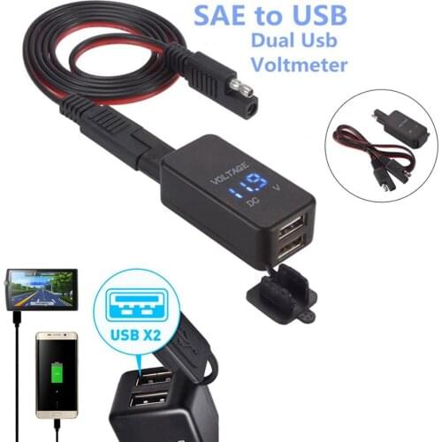SAE To USB Adapter with Voltmeter Motorcycle Quick Disconnect Plug with Dual USB Charger 4.2A Voltage Display For Smart Phone