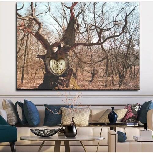 Custom Personalized Name Poster Carve in the heart in tree wall Art Canvas Print for Bedroom Decoration Picture Painting Cuadros