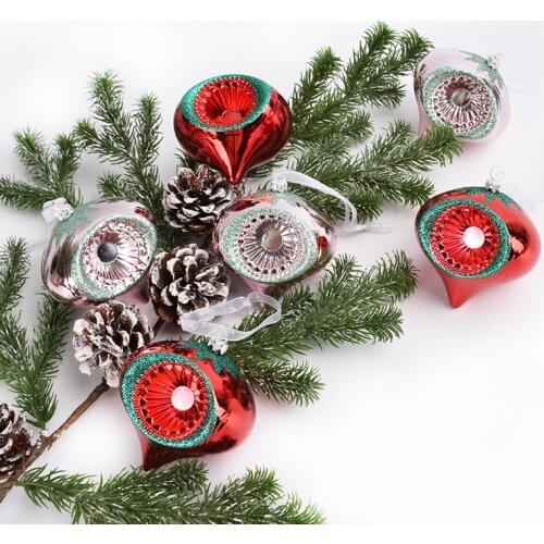 Christmas Decoration Pendant Series 8CM Onion Shape Christmas Tree Strap Sunflower Double Pointed Pendant 3pcs