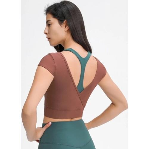 V-neck Yoga Dance Sport Cropped T-shirt Sexy Yoga Crop Tops Women Running Fitness Short-S Fitness Running Tops Tee