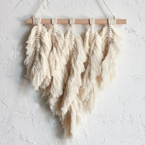 Nordic Ornaments Hand-woven Wall Tapestry Leaf Home Decoration Tapestry Wall Hanging Cotton Rope Knitting Beige Tapestry