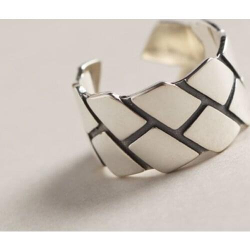 S925 Chic Geometric Block Stackable Korean Minimalist Antique 925 Sterling Silver Retro Punk Hip Hop Open Rings
