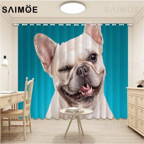 Animal Dog Curtain French Bulldog 3D Cartoons Modern Living Room Curtains Children Curtains Blackout Bedroom Ultra Micro Shading