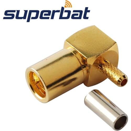 Superbat 10pcs SMB Jack Right Angle 75 Ohm Crimp Attachment RF Coaxial Connector for Coaxial Cable RG316 ,RG174,LMR100
