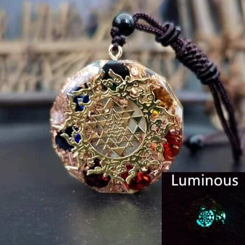 Luminous Orgonite Pendant Sri Yantra Necklace Chakra Healing Energy Necklace Meditation Jewelry Emf Protection Chakra Healing