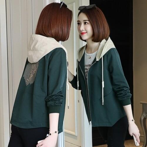 Spring Autumn Women Trench Coat New Fashion Embroidered Hooded Short Outerwear Loose Plus Size 4XL Female Windbreaker Basic Coat