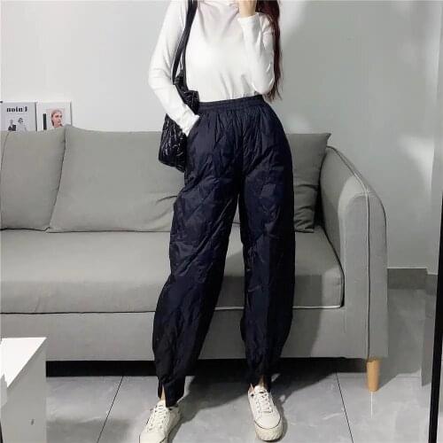 Streetwear Trend Oversize Winter Pants Women Casual Loose Elastic Waist Warm Bloomers Korean Fashion Thick Down Sweatpants