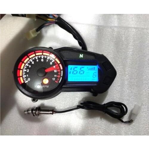 Universal Motorcycle LED LCD Speedometer Digital Backlight Waterproof Odometer Tachometer For 1,2,4 Cylinder Red and Blue Switch